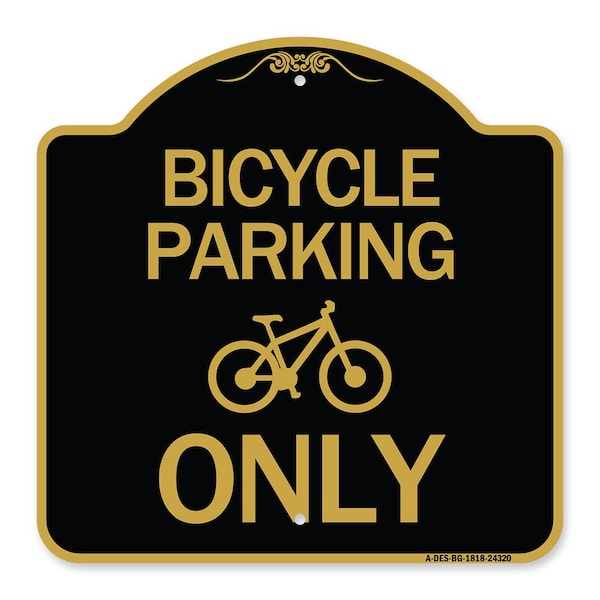 Bicycle Parking With Graphic, Black & Gold Aluminum Architectural Sign, 18" x 18", BG-1818-24320